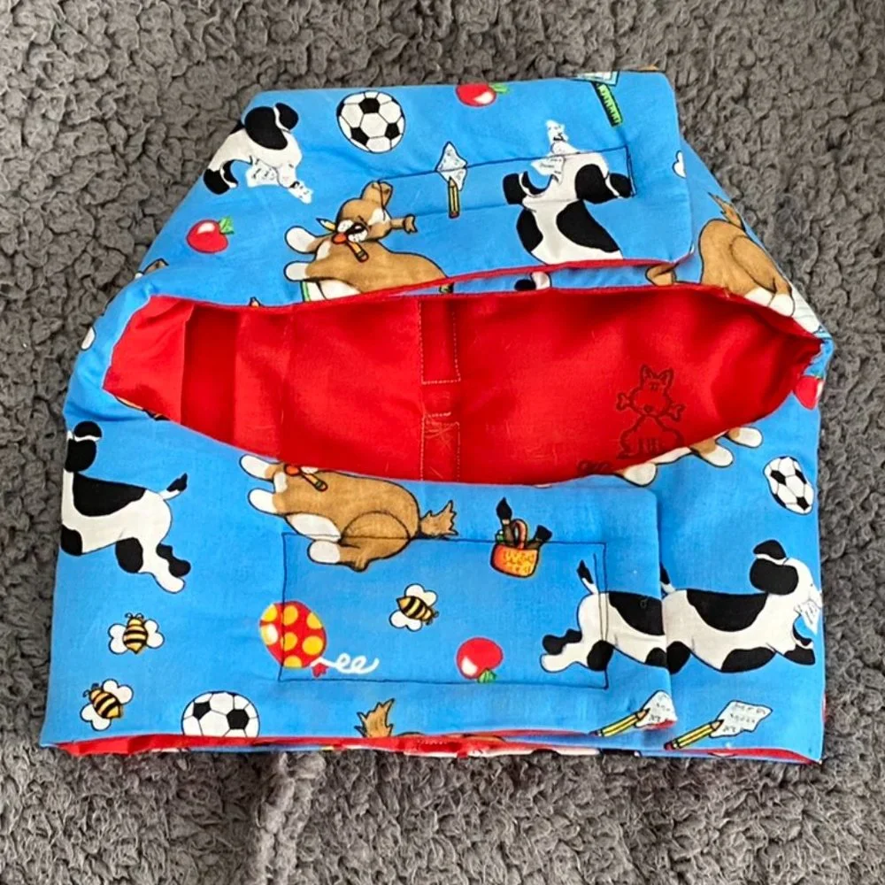 Like New- DOGS on a Blue background playing harness- handmade